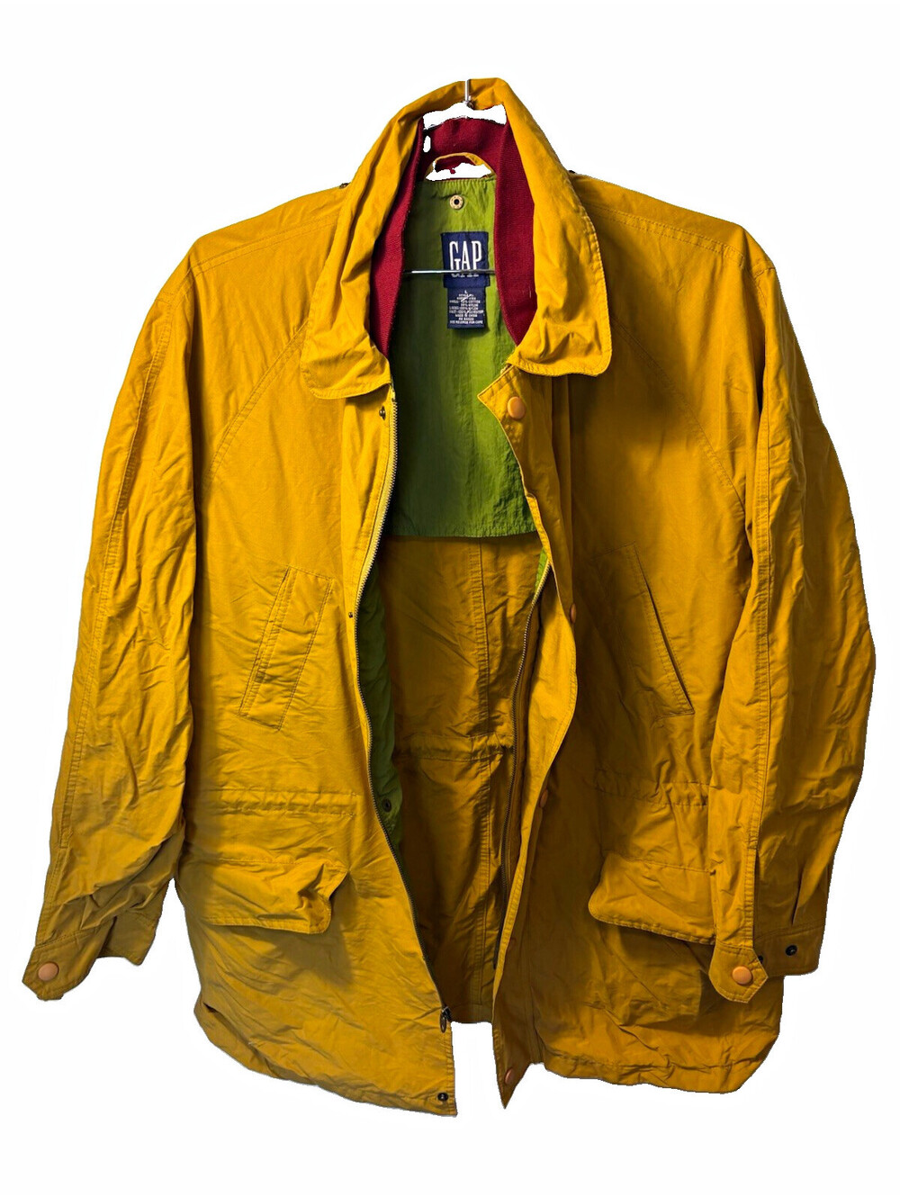 Vintage 90s Gap Mustard Yellow Rain Jacket Sz L Snap Front